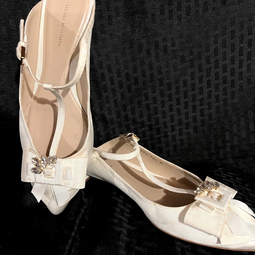 Stuart Weitzman Fabric Cream With Rhinestone Mule… - image 2